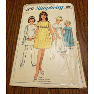 Vintage 1960s Simplicity 6287 Girls Mod Empire Waist Dress Sewing Pattern 8 CUT